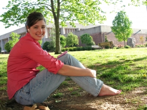 College girl outside building copy